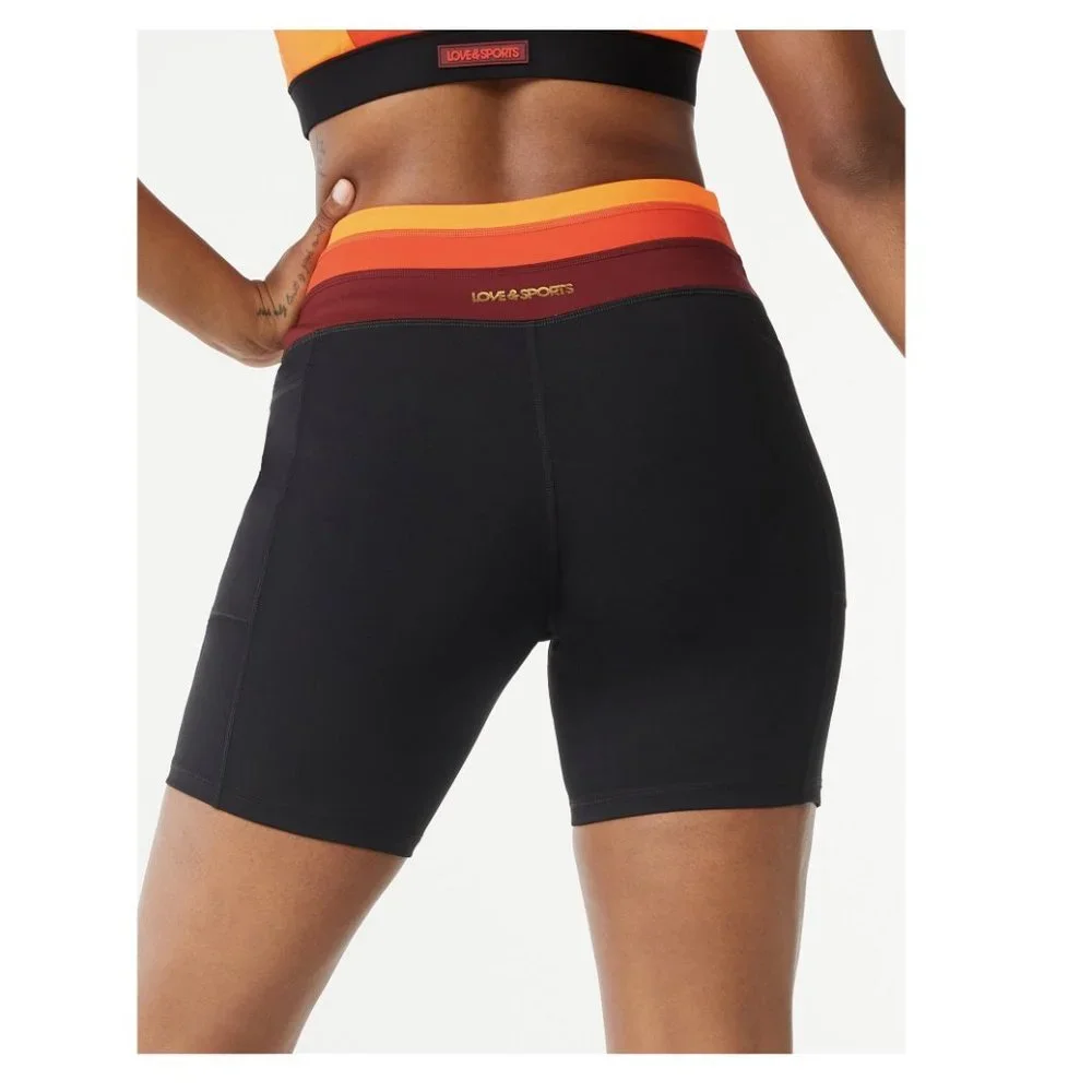 NWT Love & Sports Women's Bike Shorts with Striped Waistband